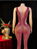 1 pieza Bodystocking de mujer floral, transparente y sexy de red