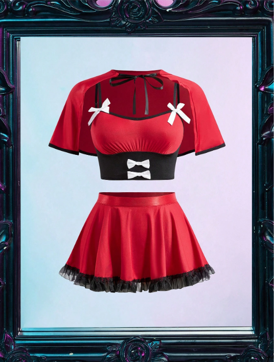 Disfraz de Caperucita Roja para mujer, capa, minifalda, rojo y negro, para fiesta