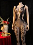1 pieza Bodystocking de mujer floral, transparente y sexy de red