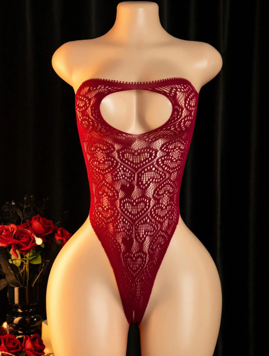 Mono sexy de hombros descubiertos en rojo