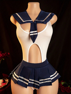 Traje de Marinera con entrepierna abierta, Collar, Mini falda