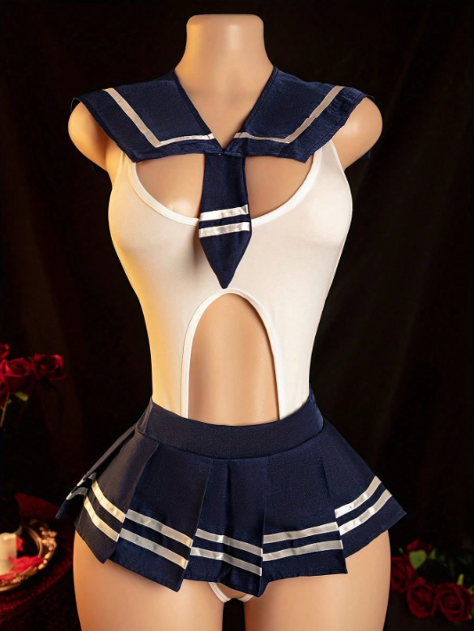 Traje de Marinera con entrepierna abierta, Collar, Mini falda