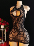 Lencería sexy de malla para mujer con abertura